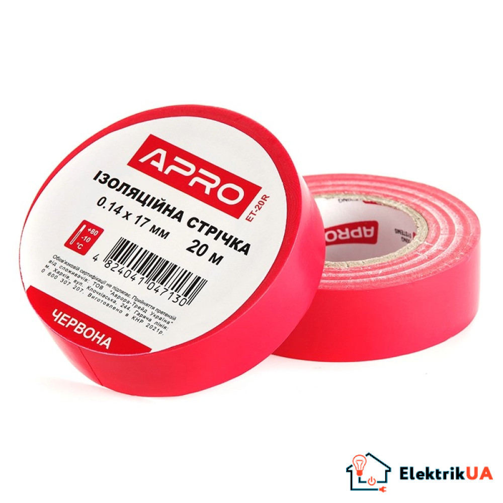 Изолента 0,14х17мм красная 20 метров APRO